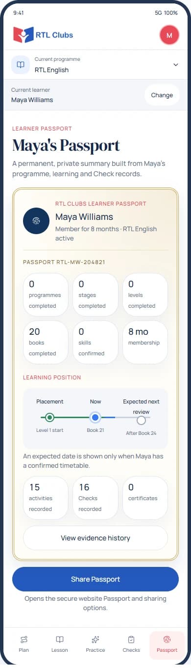 Keep a connected Passport: app preview with example data