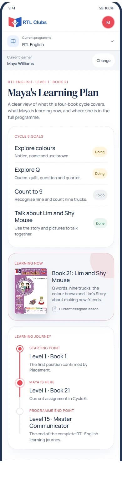 Understand the Learning Plan: app preview with example data
