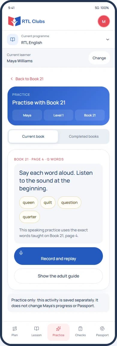 Make time for practice: app preview with example data
