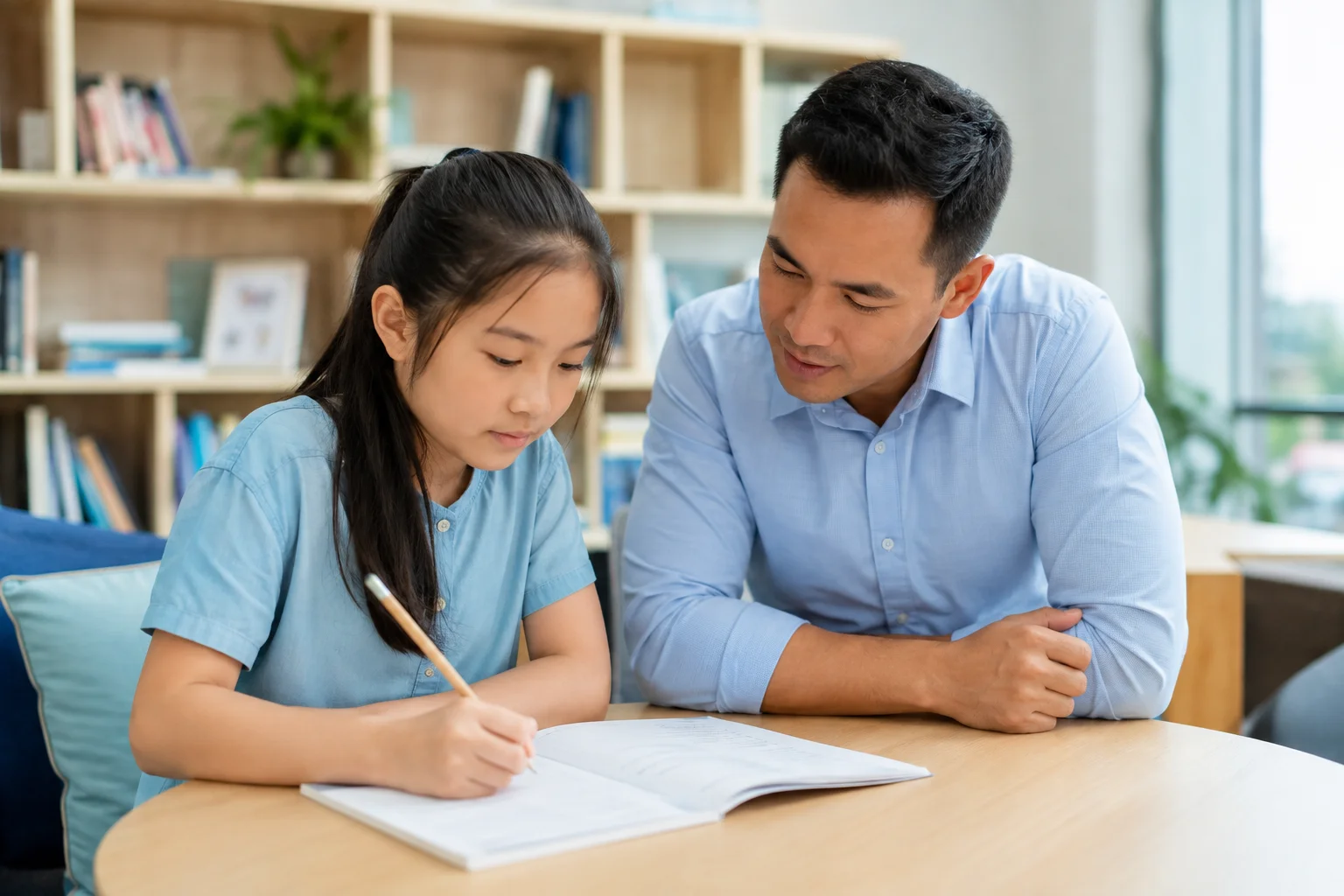 A learner exploring ideas with adult support